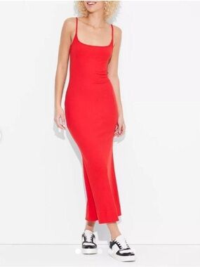 wild fable Red Spaghetti-Strap Maxi Ribbed Bodycon Dress